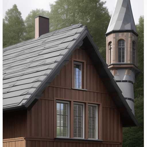AI generated: Frech house with interesting roof tiling patterns and 4 chimneys
