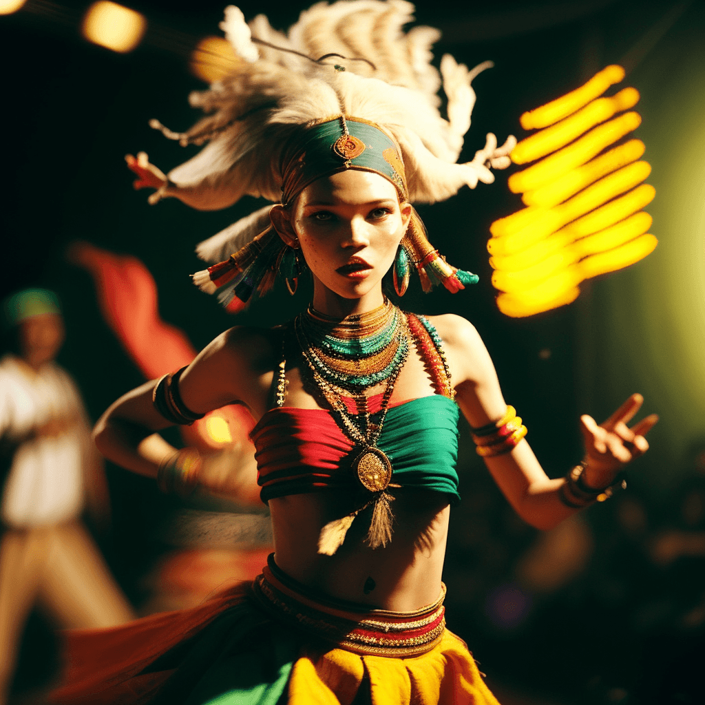 AI generated: dusty ritual dance at wild African tribe, colorful ocult clothes, crazy chaman gorgeous sasha luss i...