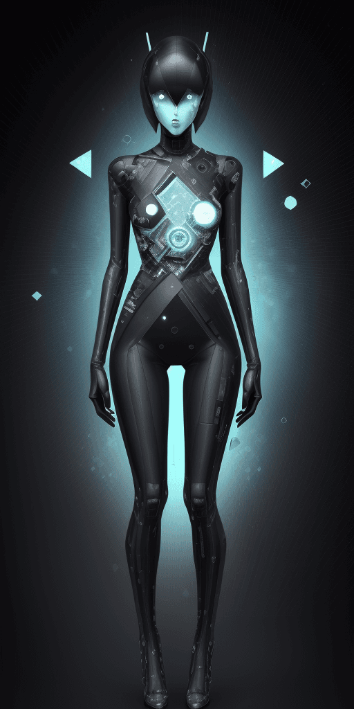AI generated: ((4k4d rfktrstyle "the android stared at me a strange hybrid semi anthrop morpic from the waist up b...