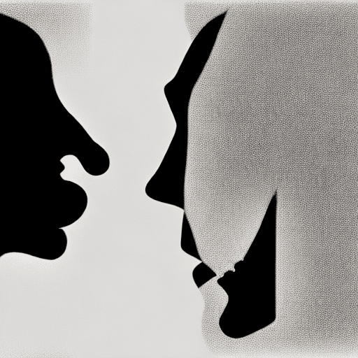 AI generated: two faces in silhouette with a silent finger to their mouthes