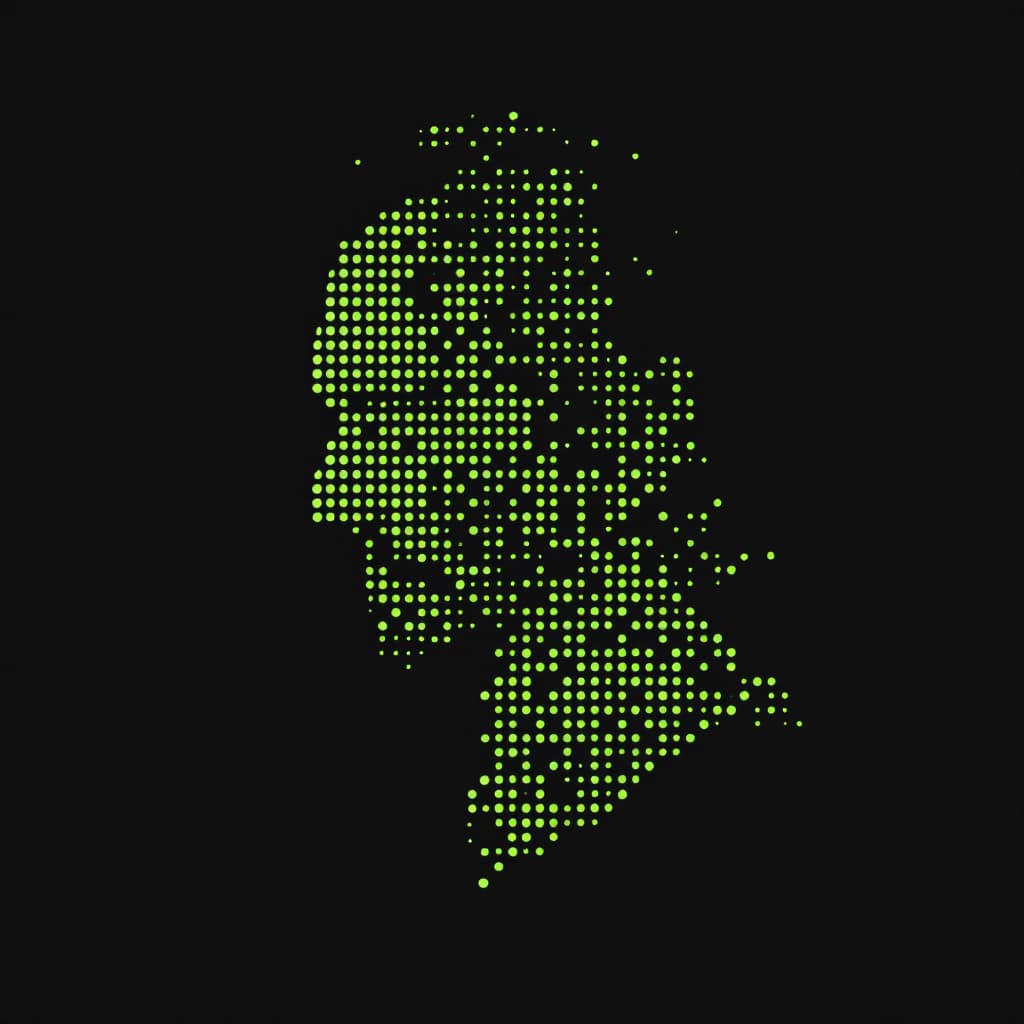 AI generated: a simple green dotted dots forming the shape of Keanu Reeves silhouette, flat design, vector illustr...