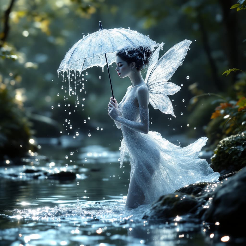 AI generated: A hyper realistic and artistic image of water transforming into a fairy. The fairy appears in mid ai...