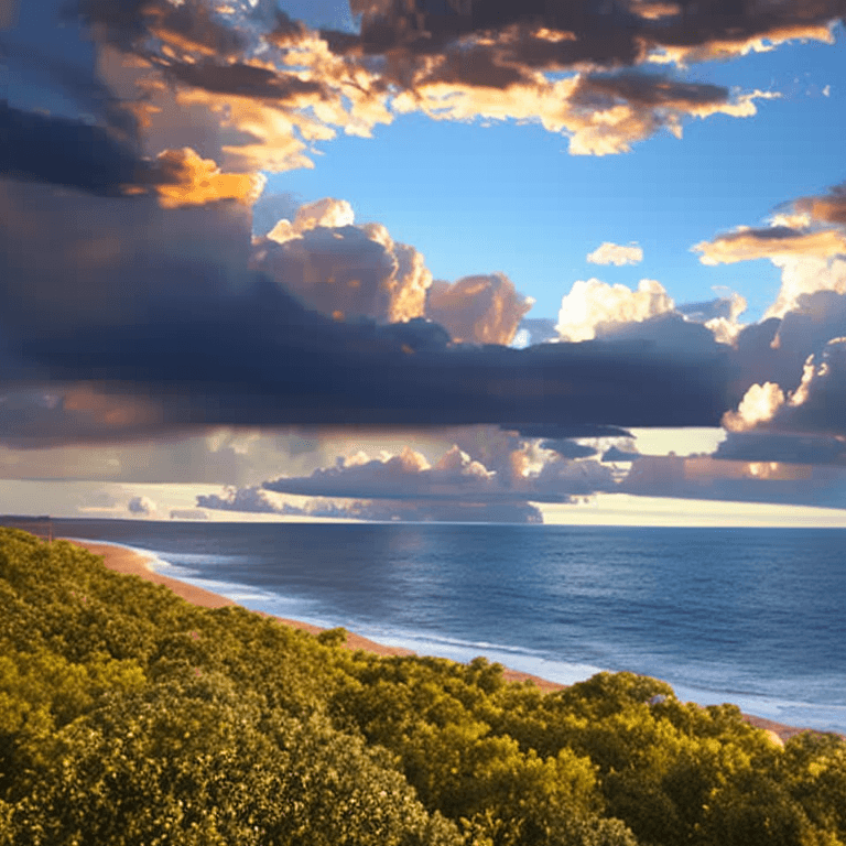 AI generated: oil on canvas,
soaring sky, clouds above a beach below,
beautiful setting, evening, forego
unreal en...