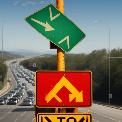 AI generated: Close up of twisted arrow of a  traffic sign