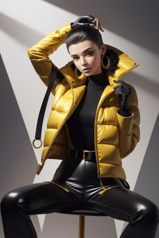 AI generated: a woman in a yellow jacket and earrings, in style of digital illustration, digital art of an elegant...