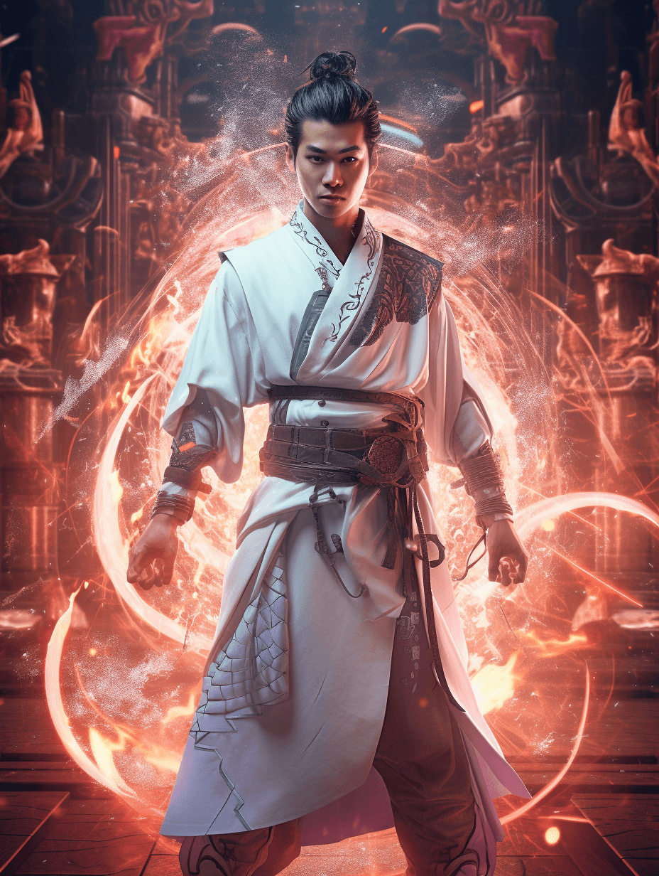 AI generated: a young man dressed in ancient chinese clothing,asian people,white robe,handsome hand gestures formi...