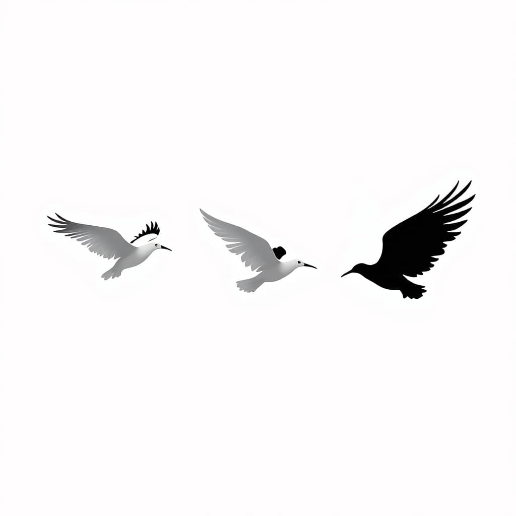 AI generated: propose moi la représentation de 3 hirondelles en noir et blanc (le fond doit être blanc).
l'accent ...