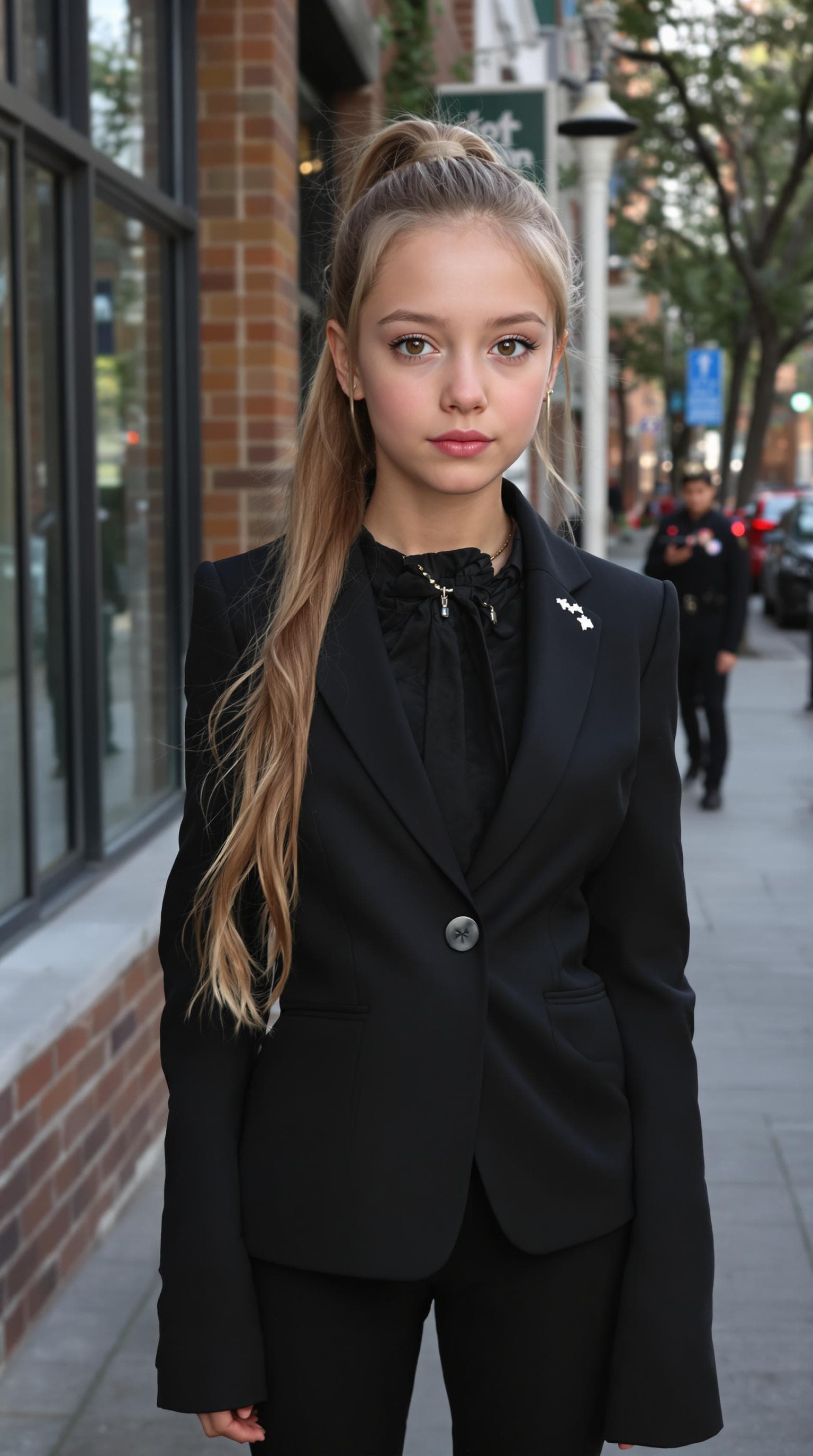 AI generated: a professional photo of a exceptionally of the most beautiful (age 11) American secrete service, (fu...