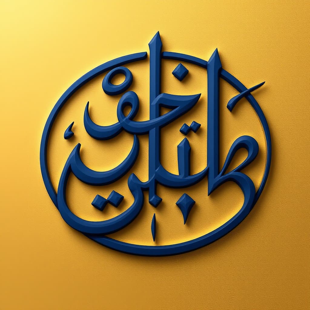 AI generated: 3D logo design featuring indigo text EL ATIK Calligraphy on a gold background. Include an oval aroun...