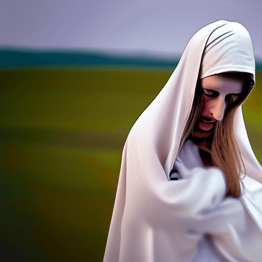 AI generated: A young novice nun, dressed in white, and a bearded and disheveled hermit surrender to passion. The ...