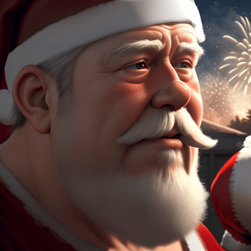 AI generated: Photo of a ultra realistic santa claus farting fireworks, dramatic light, pale sunrise, cinematic li...
