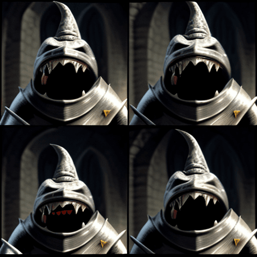 AI generated: a funny looking screaming knight, 8k , hd , colored, funny , comic