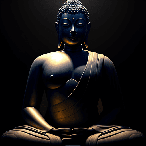 AI generated: Hyper realistic eye level studio photo of buddha full growth statue ,  straight view, indirect light...