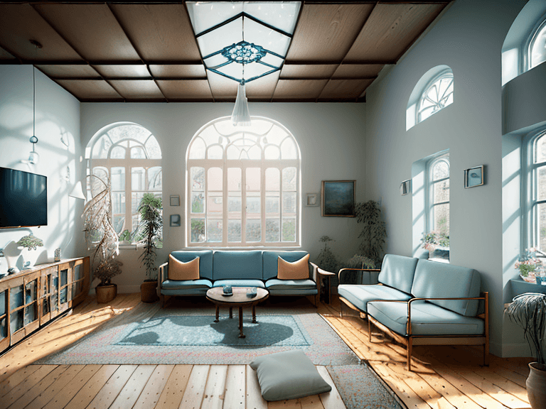 AI generated: 
High resolution interior design photograph, of a dreamy sunken living room apartment, conversation ...