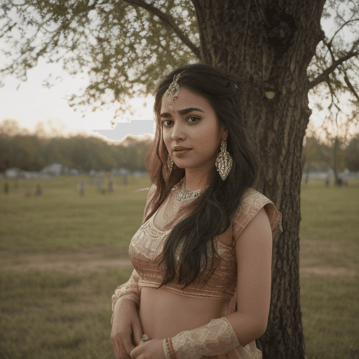 AI generated: 1 indian girl,(sharp focus), mall background, smily face, lehnga dress wear , full body showing, ear...