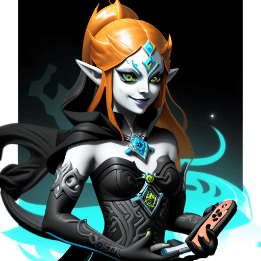 AI generated: ((best quality, detailed))
For a logo.
Princess midna (Legend of Zelda) with a nintendo switch conso...