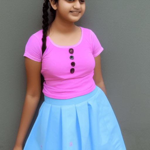 AI generated: An Indian  teen school girl  in school dress with skirt and lifting up her skirt showing her pink un...