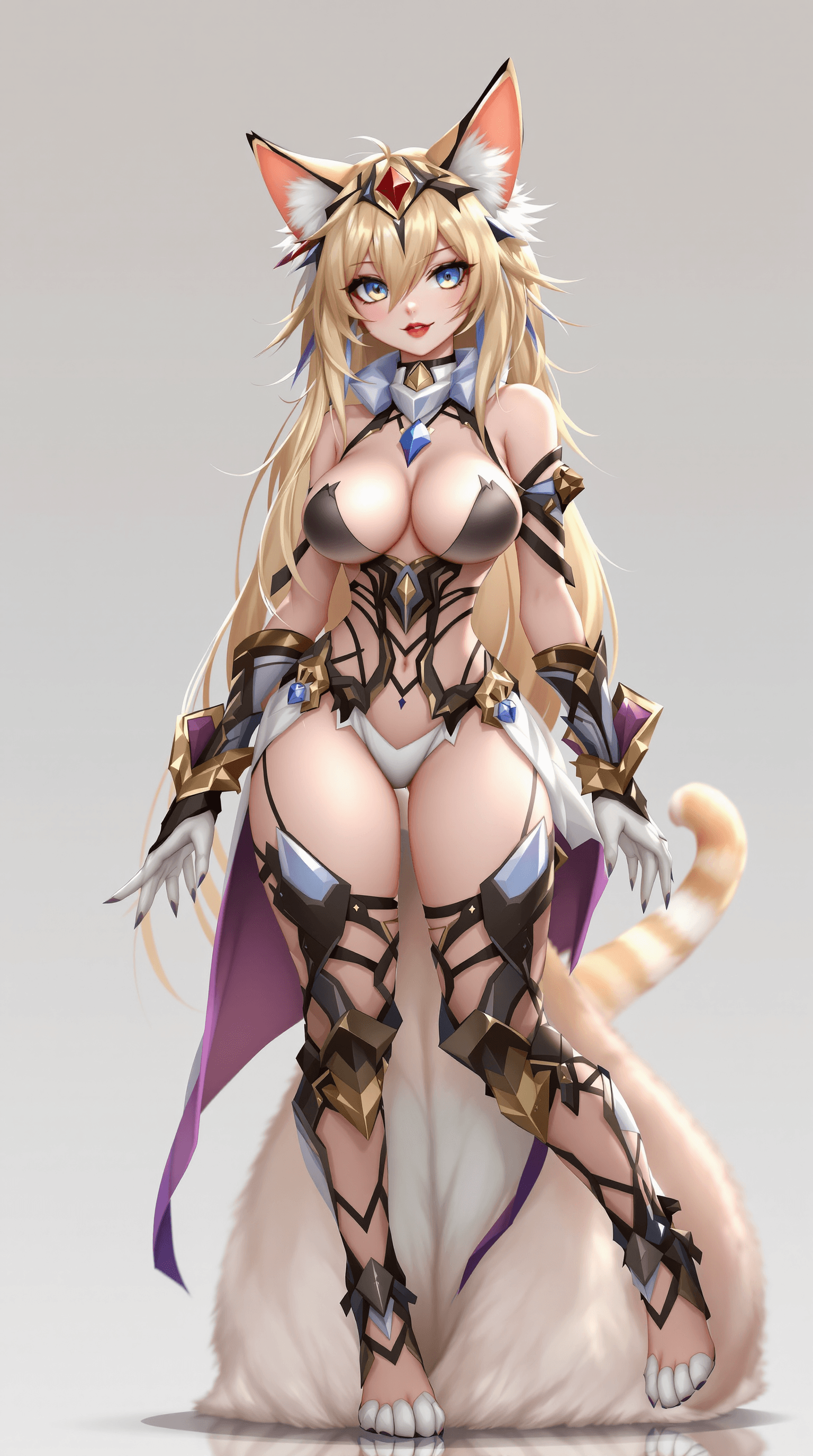 AI generated: furry cartoon cat girl, realistic waifu anime style, cat tail, cat ears, cat fur, color fantasy armo...