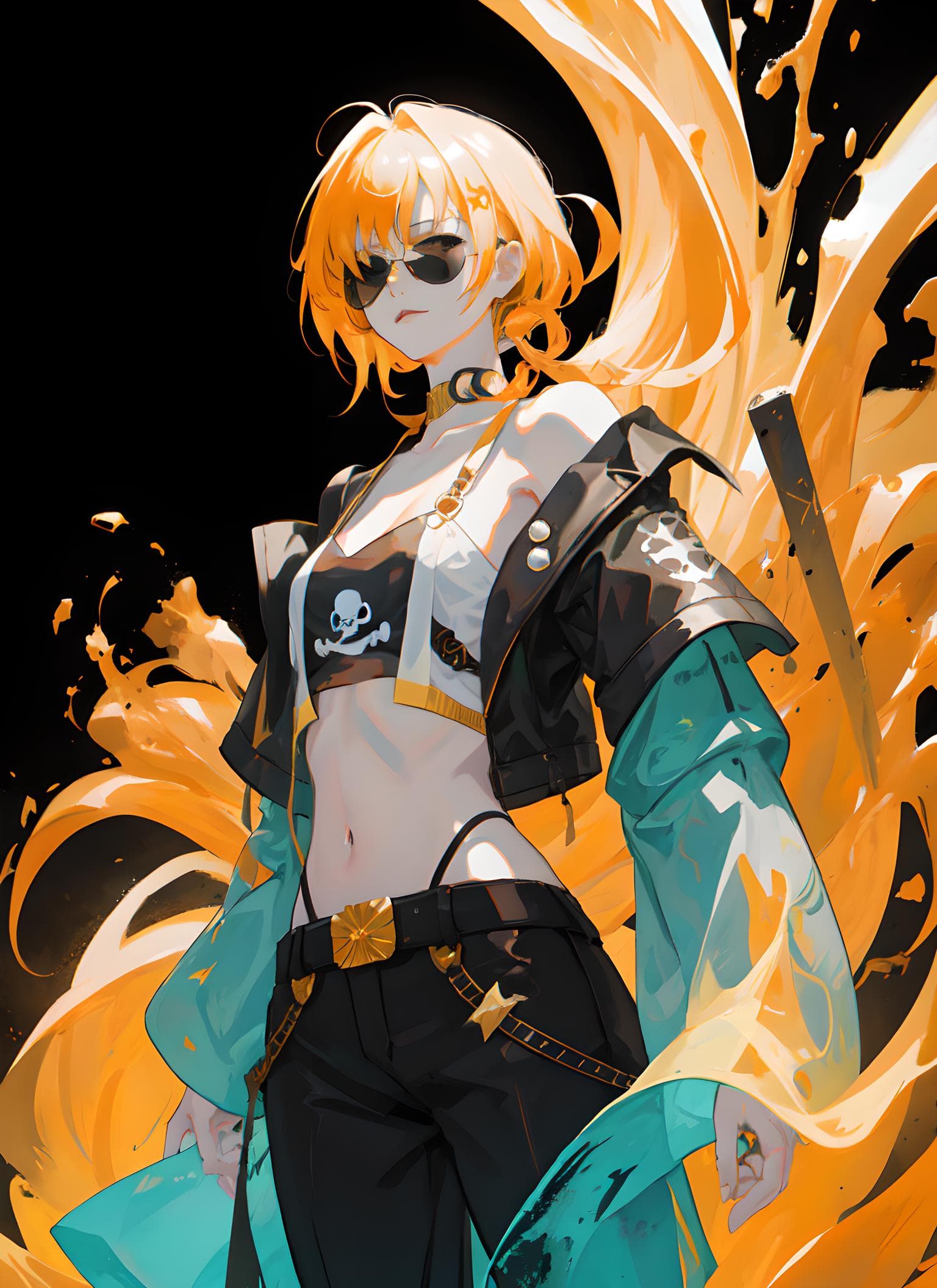 AI generated: a girl wearing pirate and sunglasses, in the style of otherworldly illustrations, realistic color sc...