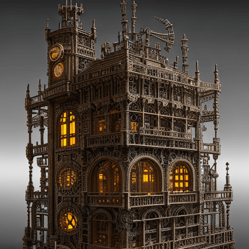 AI generated: steampunk architectural building made of gears.