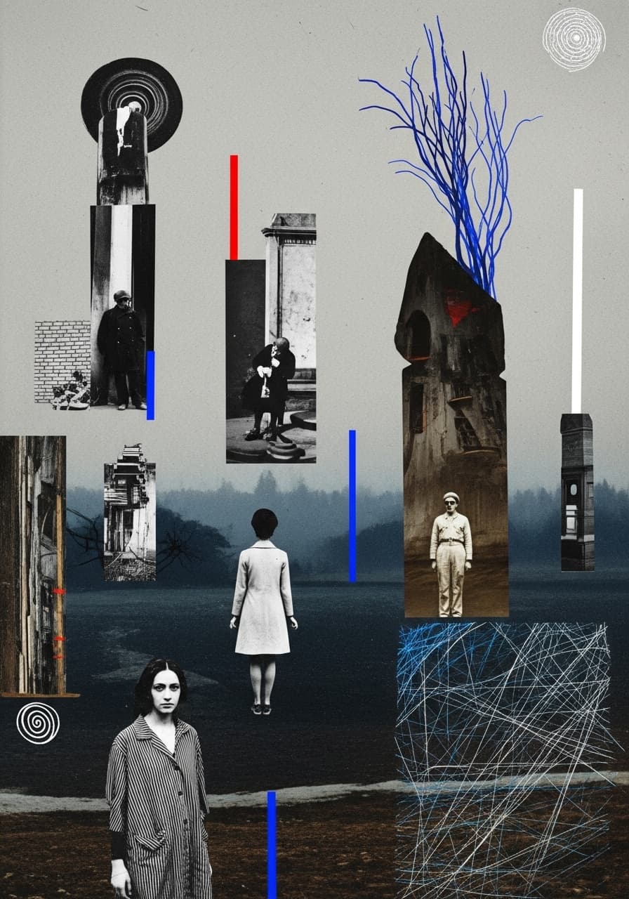 AI generated: random Sci-fi, dystopian images, minimal, (haunting, moody, bleak), (Hannah Höch),  (Mikalojus Konst...
