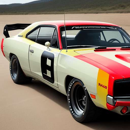AI generated: dodge charger 1970 rally car inspired by Porsche classic rally cars with wide body fender flares