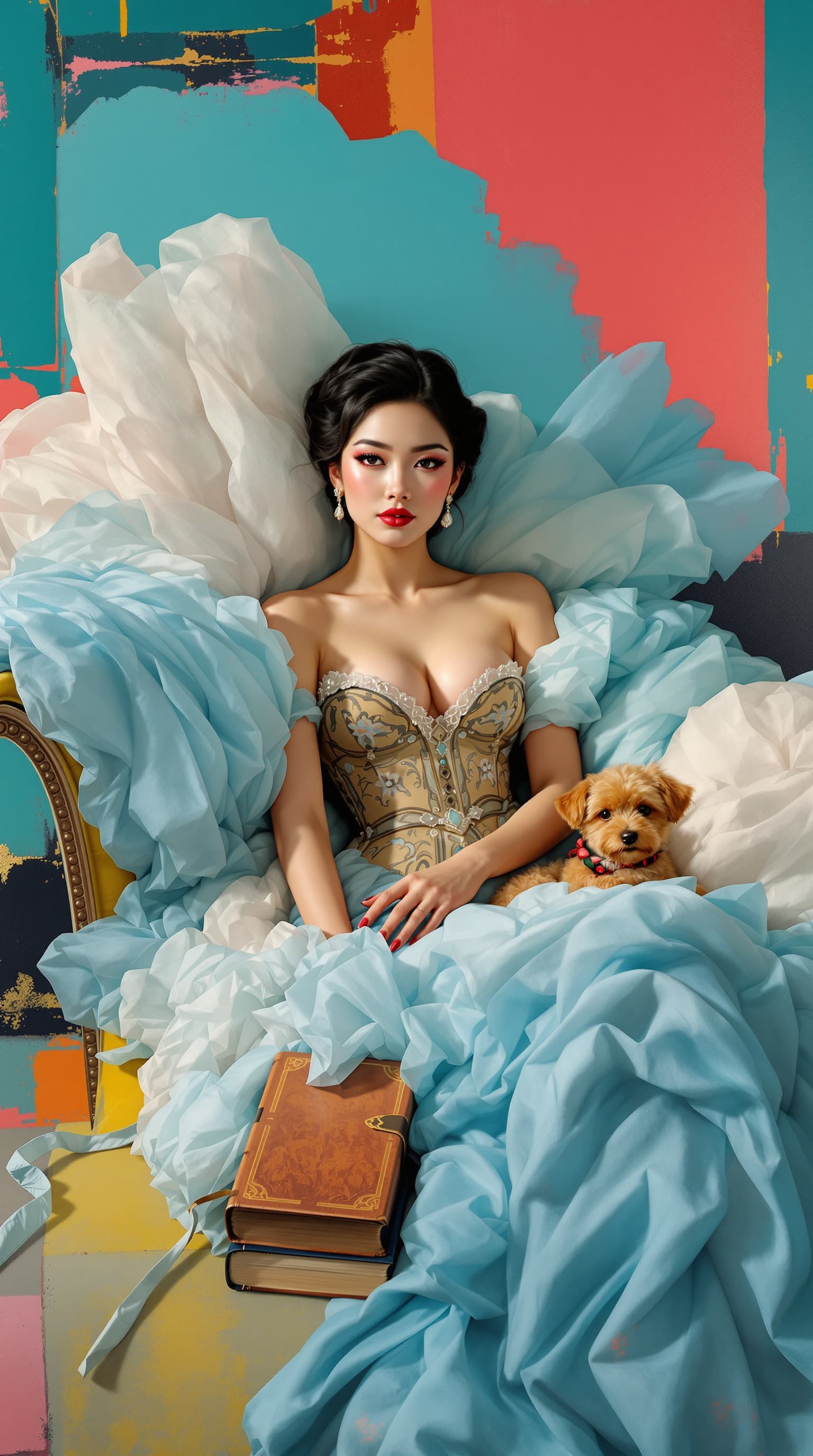 AI generated: Alberto Vargas + Mark Rothko + John Singer Sargent: Vargas's sophisticated pin-up glamour and vintag...