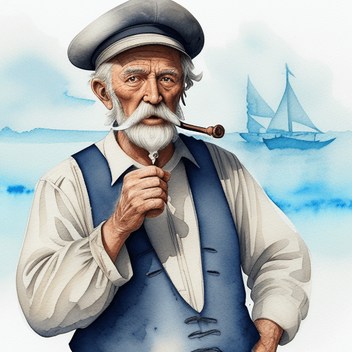 AI generated: An old sailor, a pipe in his hands,Best quality,Sketch style, watercolor styles,