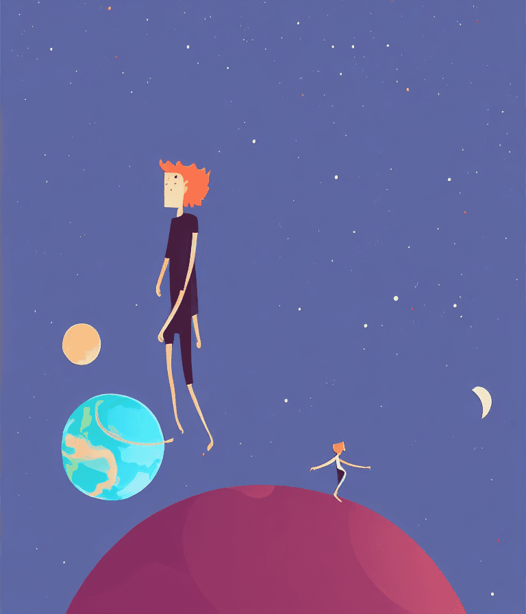 AI generated: giant walking on a small planet, mUmUt* on Behance illustration style