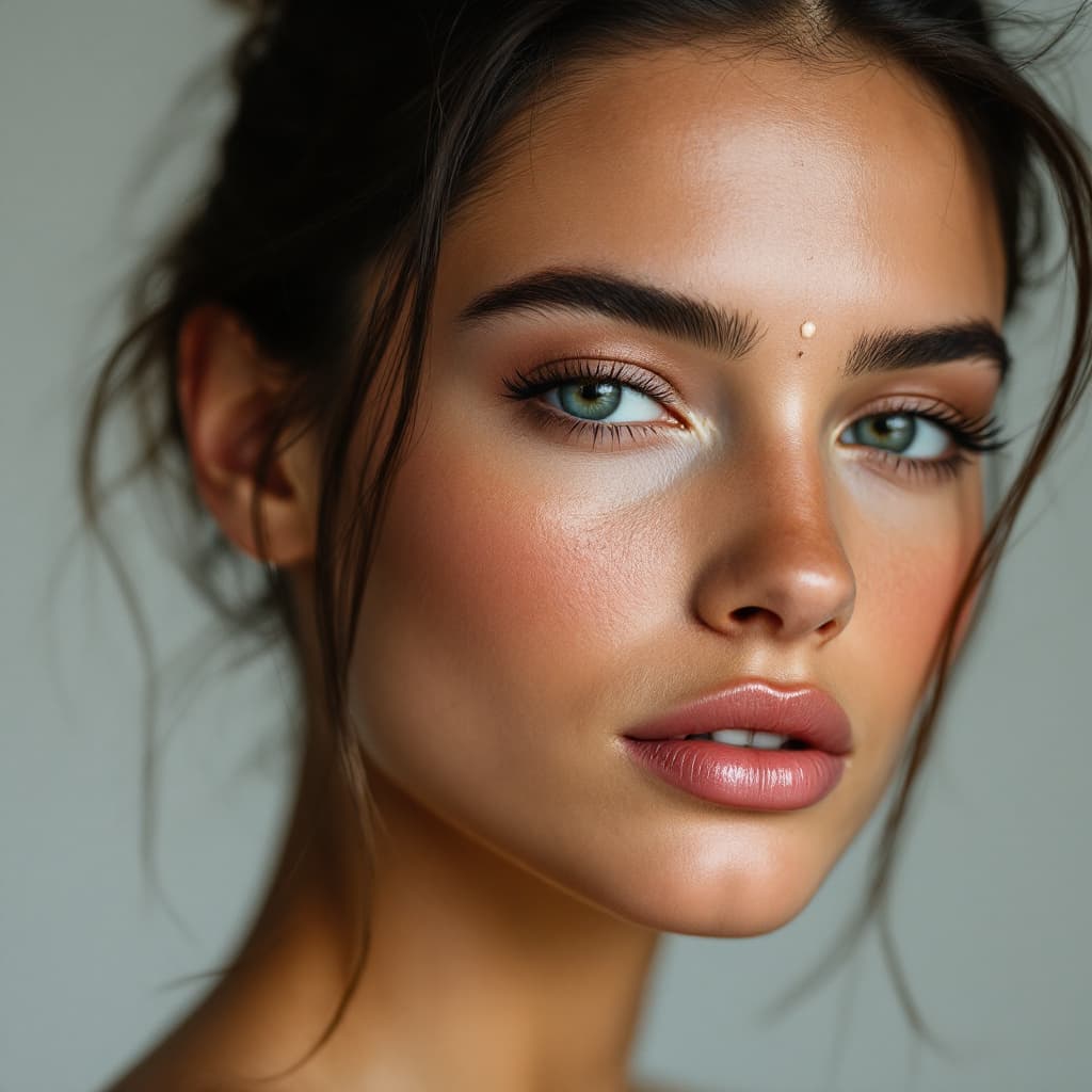 AI generated: A photo model with a toe stuck to her forehead.