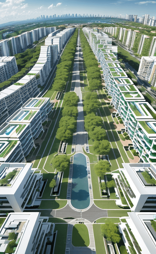 AI generated: a magnificent modern ecotourism village with many different and singular residential buildings desig...