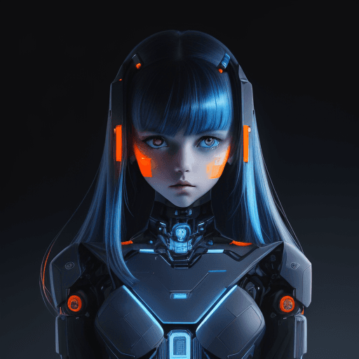 AI generated: Half girl face half robot face in the middle of the photo, angelic features robot, angelic features ...