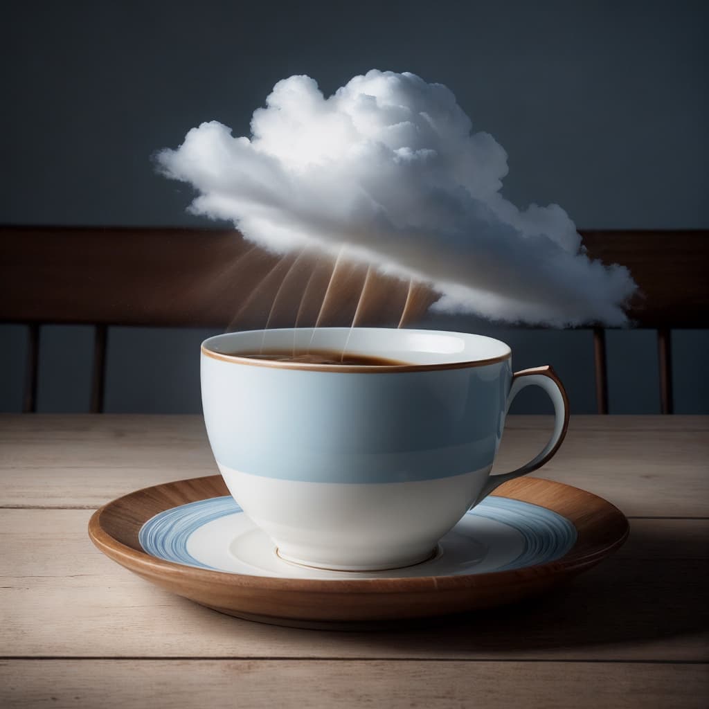 AI generated: A captivating photograph of a heavenly cloud  suspended in mid-air. Espresso is cascading down like ...