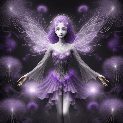 AI generated: (Ethereal transparent ghostly purple haze fairy:1.5), wisps of purple smoke spiralling out of her wi...