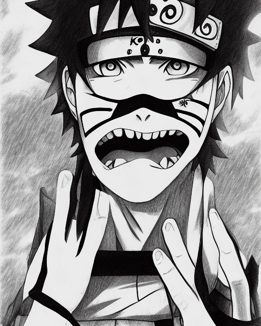AI generated: Naruto Uzumaki, illustration line art, anime, manga, pencil sketch, pencil drawing, inking, black an...