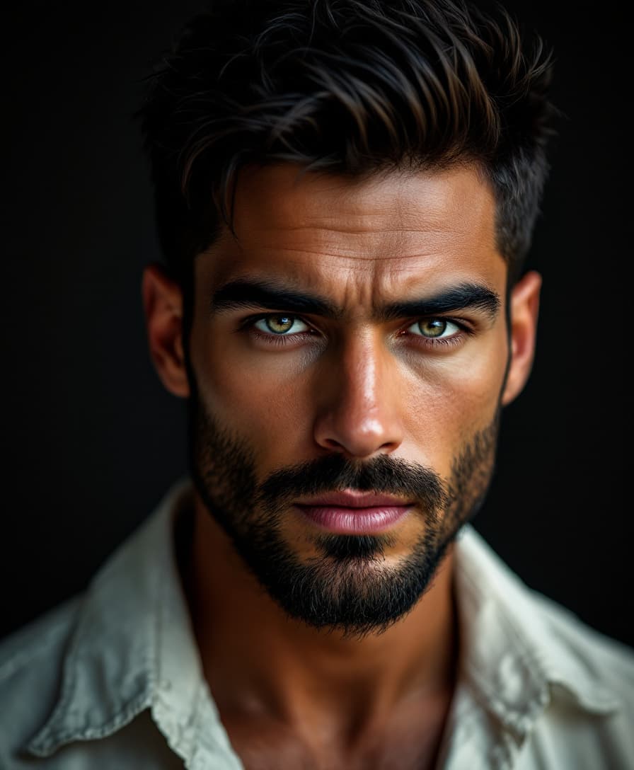 AI generated: altra realistic  scene of half face  handsome man,  clean shaven angular face, sharp featured clean ...