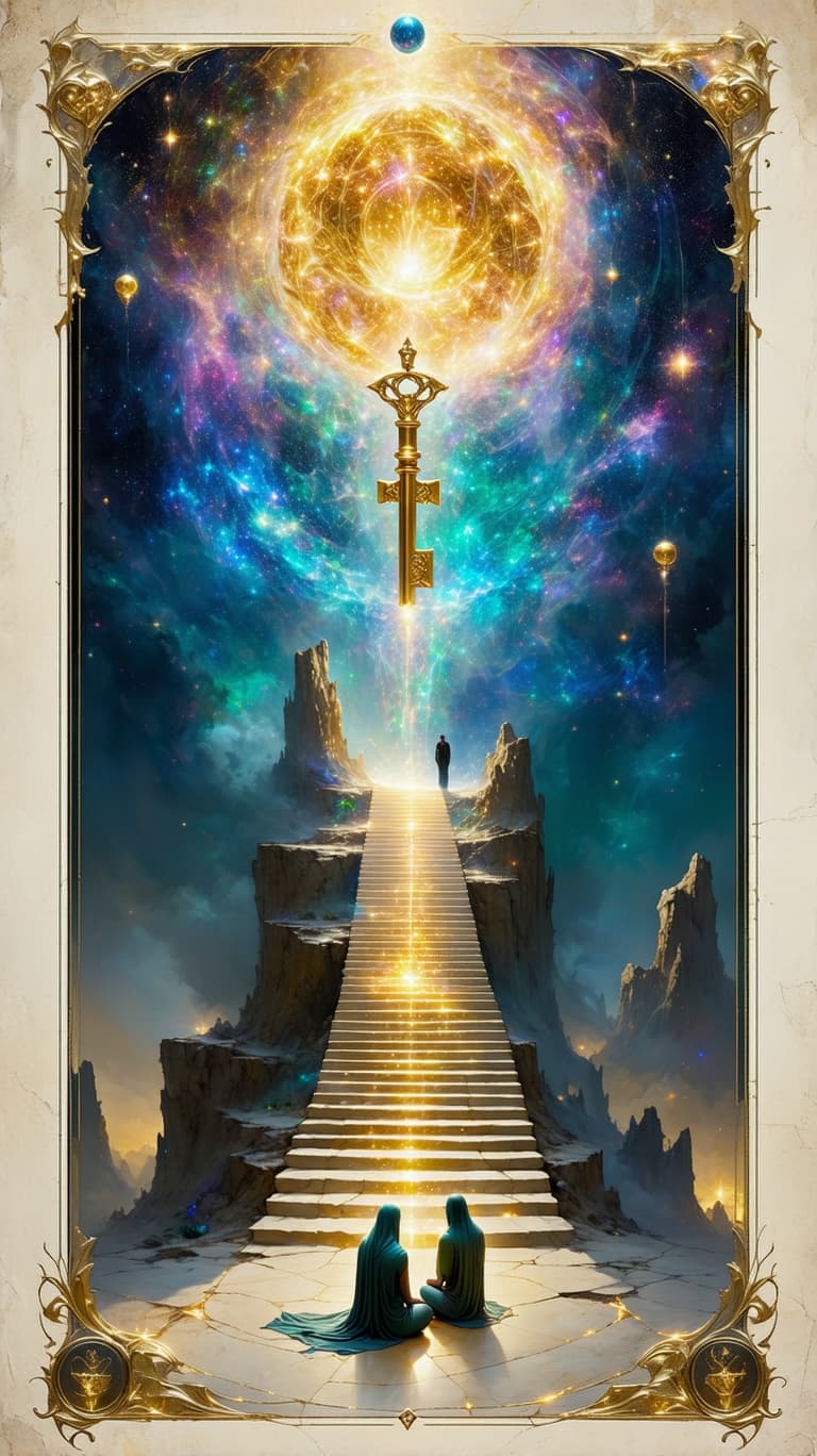 AI generated: Each Major Arcana card will feature hyper-realistic gold, opal quartz, neon hues, silver holographic...
