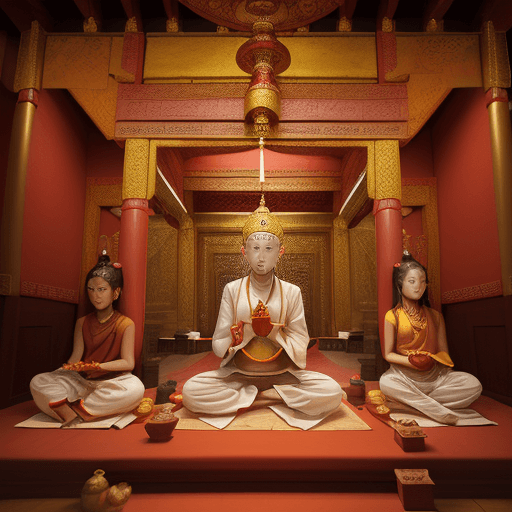 AI generated: Characters: Religious figures (Hindu, Buddhist), worshippers

Description: Dressed in traditional re...