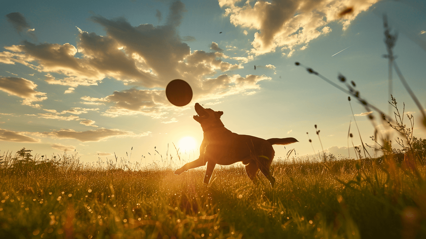 AI generated: A canine eagerly pursuing a flying frisbee amidst the expanse of a sunlit meadow. Lifelike depiction...