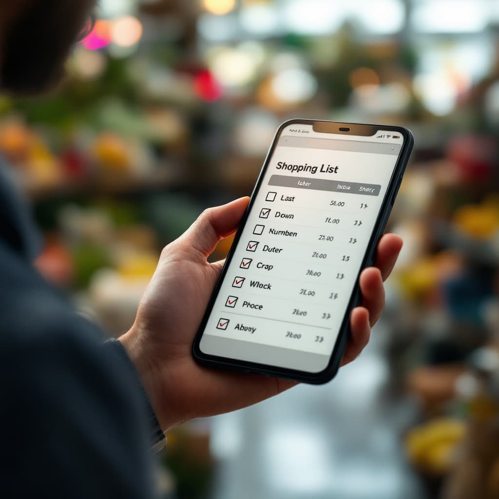 AI generated: A tidy, itemized list on a phone or tablet, symbolizing organized shopping dslr, ultra quality, sha...