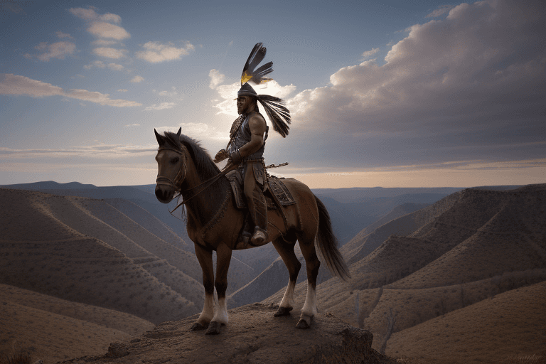 AI generated: amazingly detailed, masterpiece, ultra hd, long shot, dynamic angle, stunning Comanche warrior, stan...