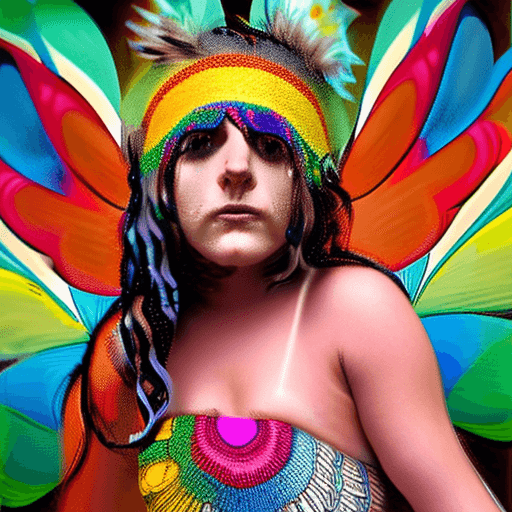 AI generated: Nude female Hippie, bodypainted in Woodstock 
