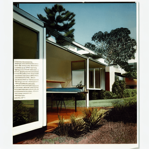 AI generated: Hyper realistic eye level exterior photo of a mid century modern style house overlooking the ocean, ...