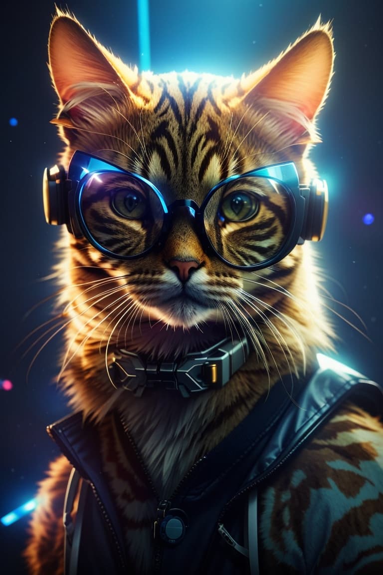 AI generated: cat + glasses, epic light, futuristic