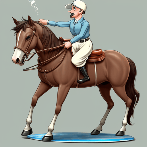 AI generated: Horse walk on two legs, with a cap, whistling with a table surf, 1930's cartoon, rubber hose