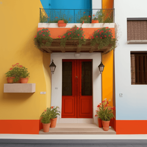 AI generated: fachada, casa, dois pisos, pintura floral