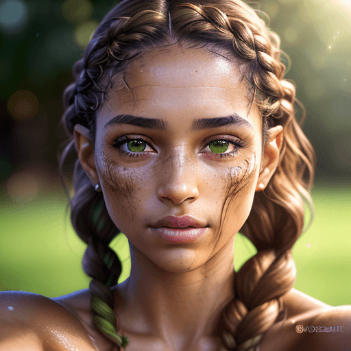 AI generated: hyper realistic waist up selfie portrait of a brazilian woman with short light brown messy braided h...
