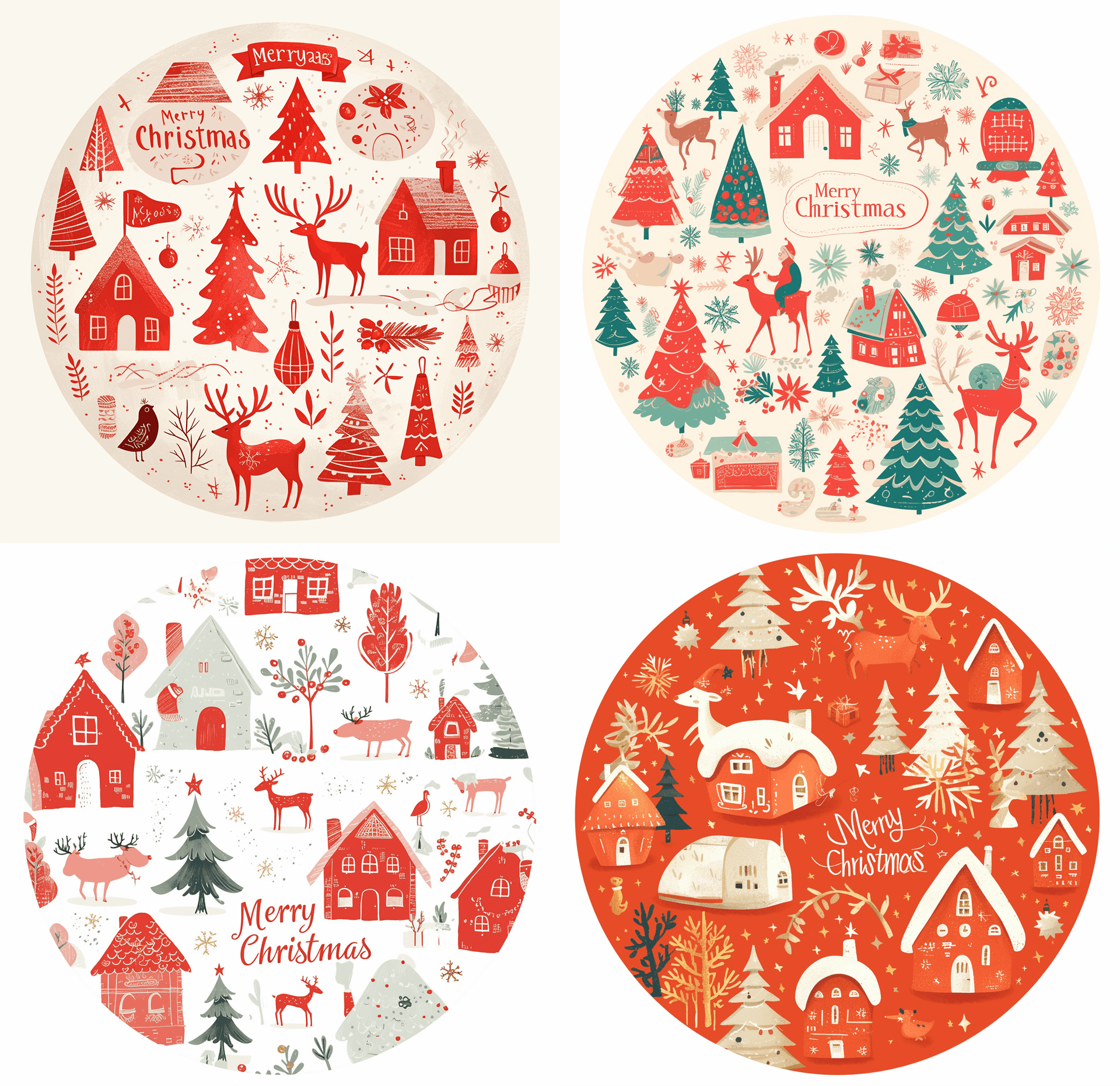 AI generated: Oval illustration with a white Christmas pattern featuring red and white colors, snowflakes, reindee...