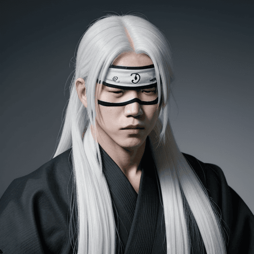 AI generated: Satoru Gojo, Jujutsu Kaisen, Handsome man with long white hair, wearing blindfolds with a stern look