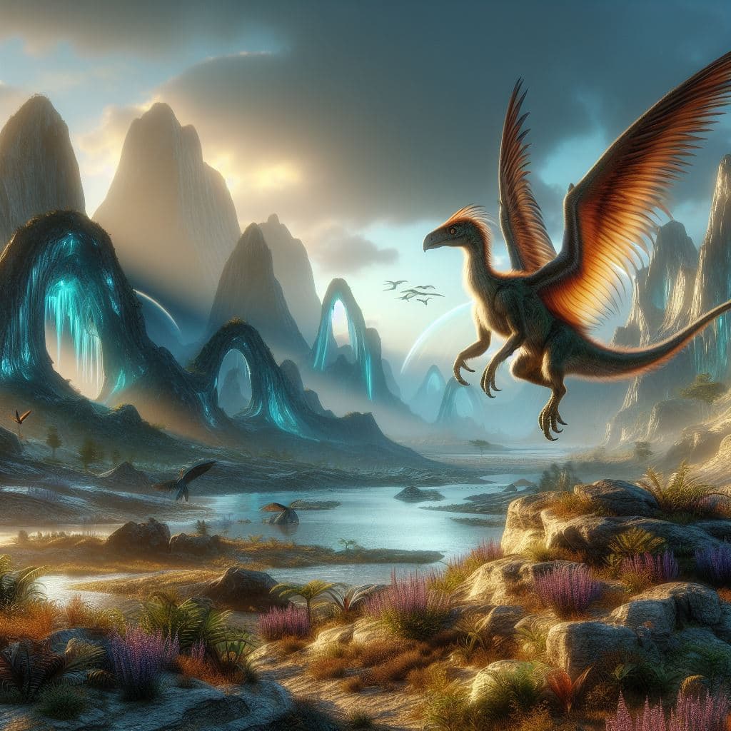 AI generated: Fantasy Archaeopteryx, lifelike 3d digital render, 4k, UHD, HDR